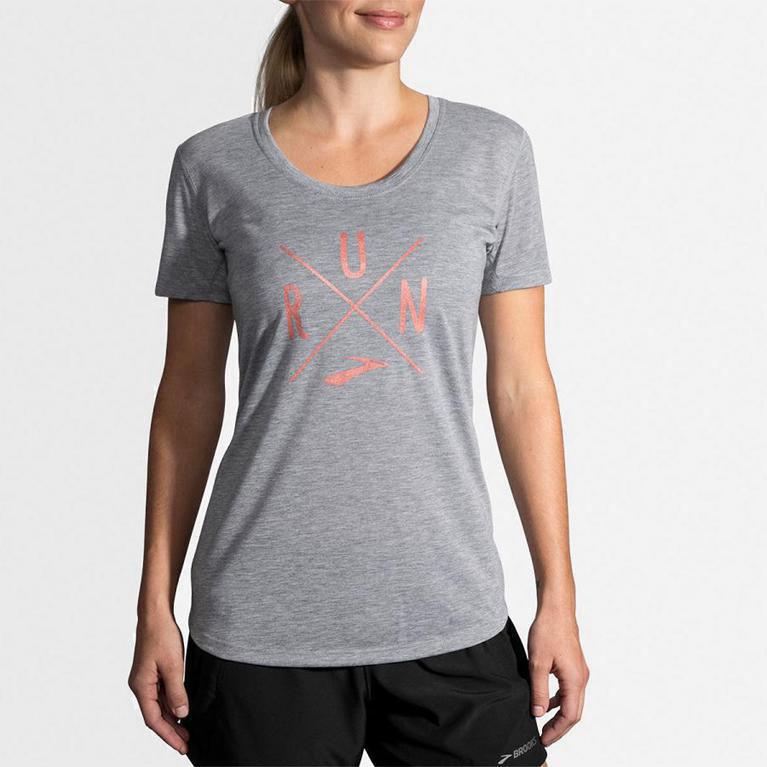 Brooks Distance Graphic Hardlooptanktop voor Dames Grijs (KZWOY-1304)